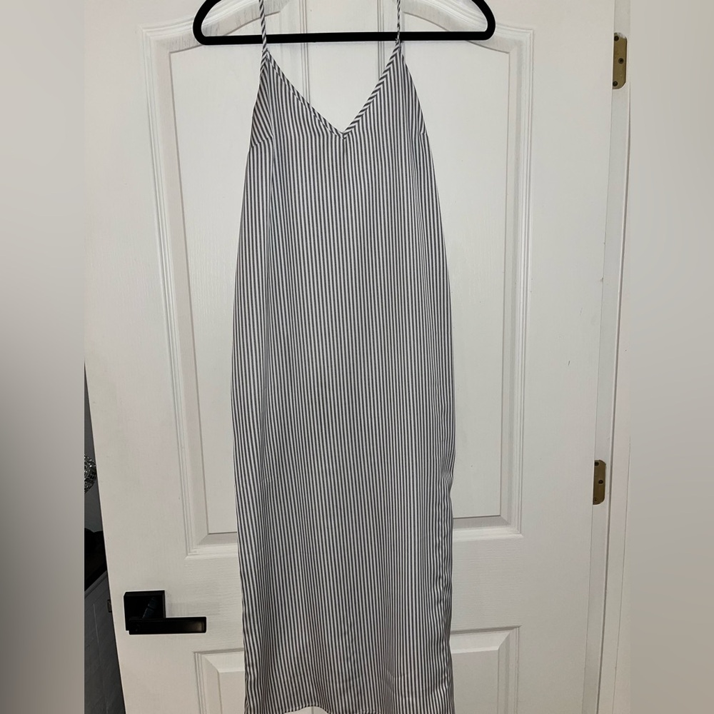 A New Day gray and white striped midi slip dress